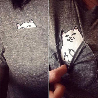 Super Creative Funny Middle Finger Cat Shirt for Women