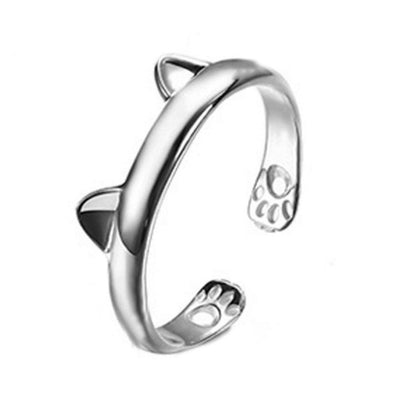 CUTE KITTY HUG SILVER RING