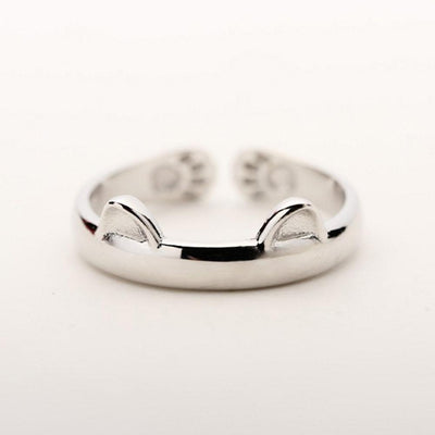 CUTE KITTY HUG SILVER RING