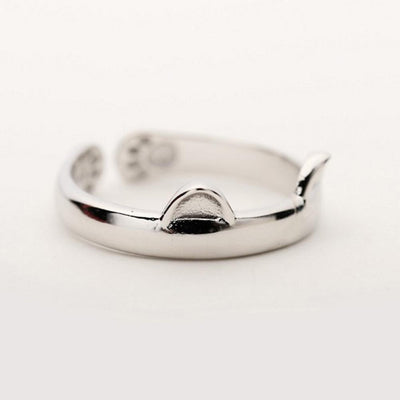 CUTE KITTY HUG SILVER RING