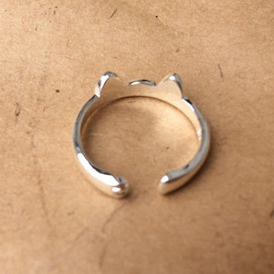 CUTE KITTY HUG SILVER RING