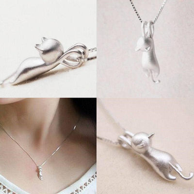 Prefect Miniature Hanging Cat Silver Plated Necklace