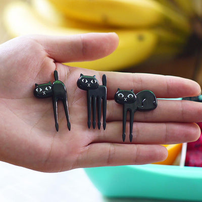 6 PCs Cute Cartoons Little Black Cat fork set