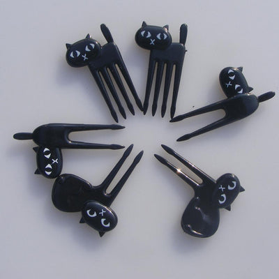 6 PCs Cute Cartoons Little Black Cat fork set