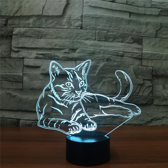 New Lovely Cat 3D Night USB LED Decoration Lamp 7 Colors